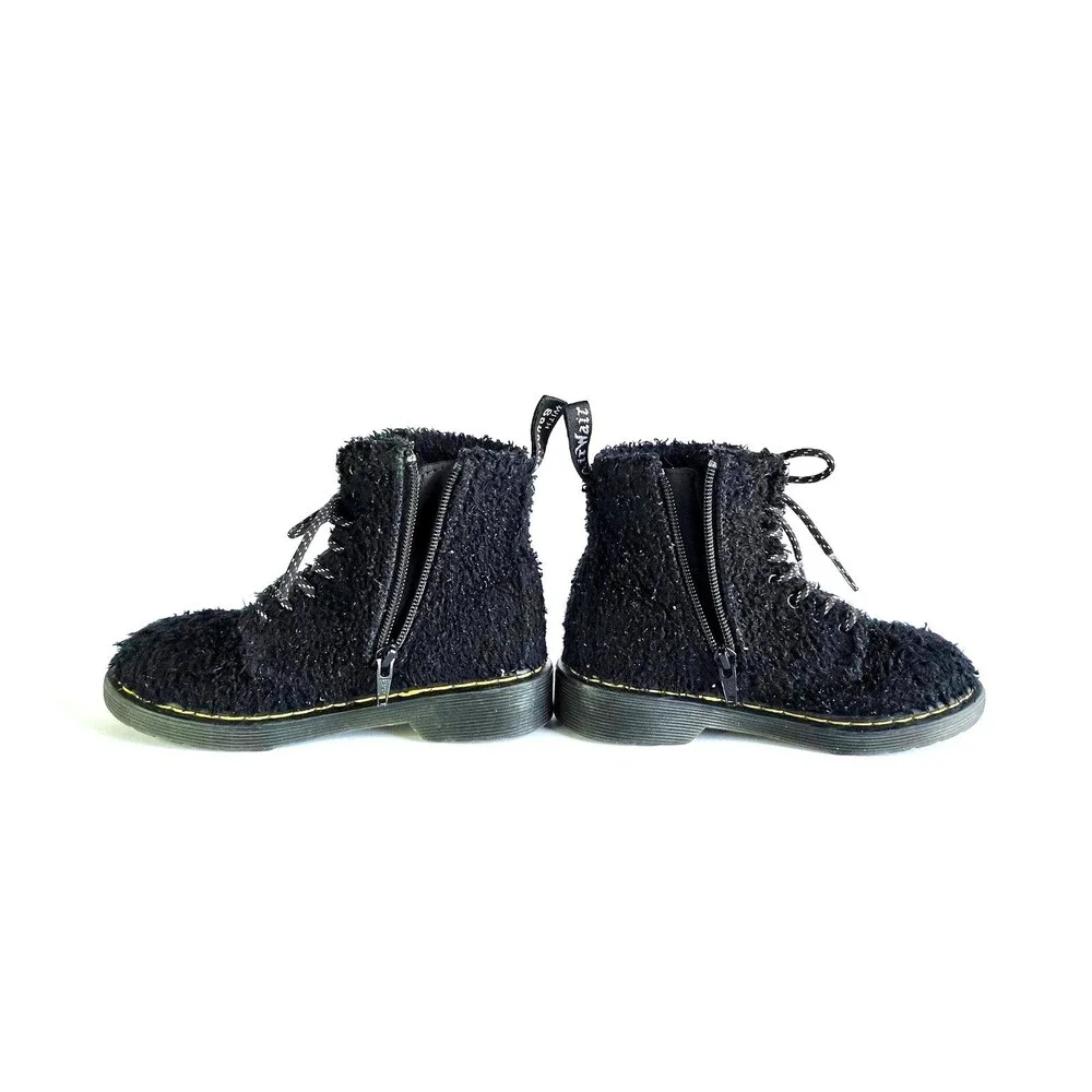 DR MARTENS Junior 1460 Pascal Tinsel Fur Lace Up Boots Black 12 29 Sparkly Girls